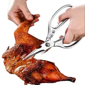 Professional use Stainless Steel Kitchen Scissors Multifunctional Shears Single-Handle for Poultry Chicken Bones Meat Fish & Shredded Herbs with Bottle Opener Included Multi-Purpose Steel Meat Scissors