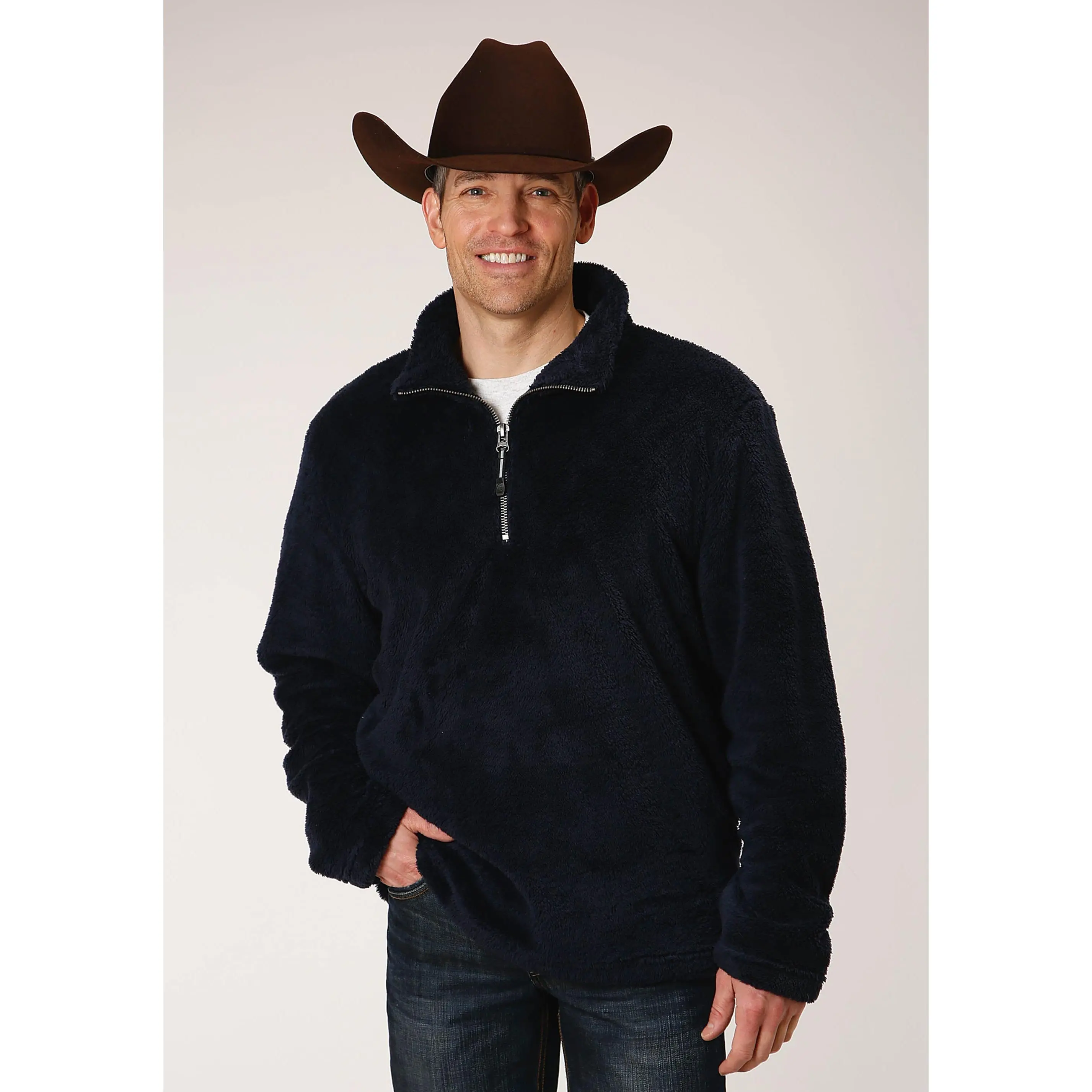 Mens Solid Blue Polar Fleece Pullover