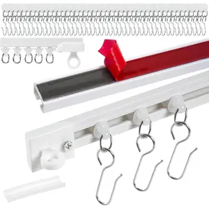 Self Adhesive Ceiling Curtain Track Mount,curtain Slider Track No Drill Curtain Rod,For Smooth Ceiling Windows Cabinet Closet Bathroom Shower Curtain (15.7FT/188.9")