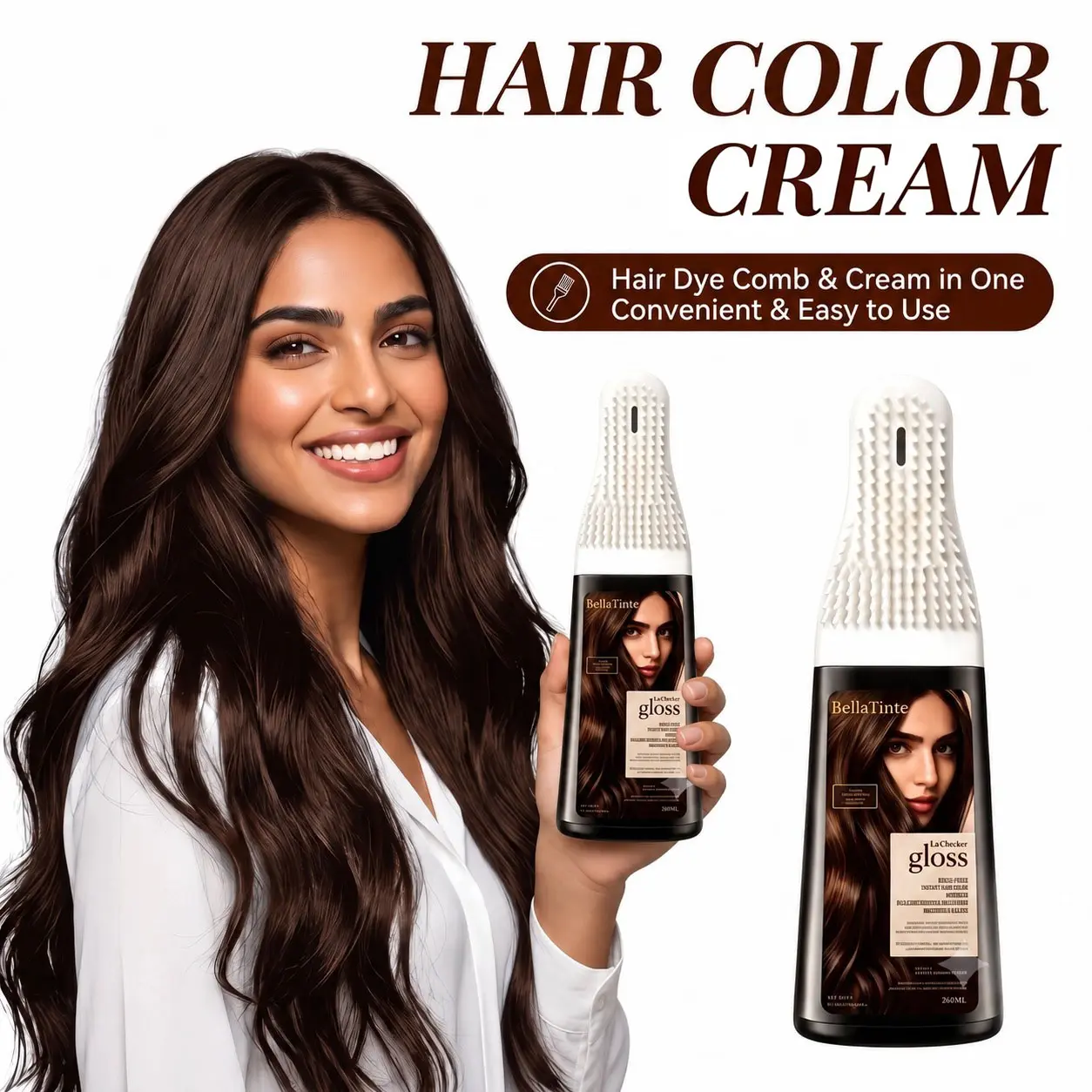 Hair Dye Cream Hair Dye Comb Hair Color Ammonia-Free Cream with Plant Extracts for Long-Lasting Color, No Fading, Plant Extracts, No Damage to Hair, Chestnut Brown, Natural Black, Highlights, Gentle Hair Care Hairdye