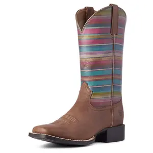 ARIAT Women Round Up Wide Square Toe Western Boot ( DARK BUFFALO BROWN )