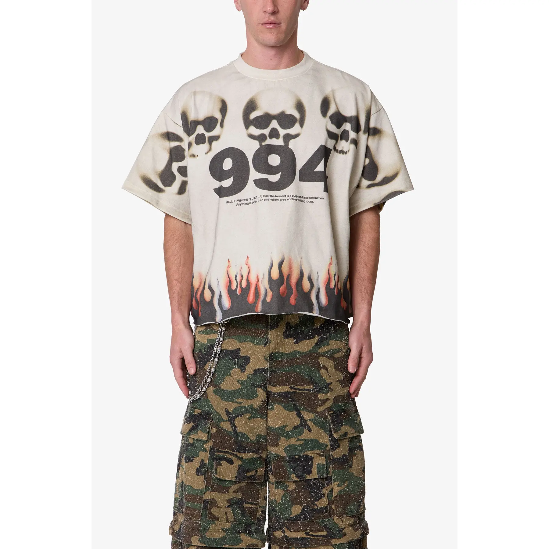 mnml Flame Skull Tee - Off White