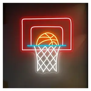 Sign Illuminated Basketball Hoop Neon Signs, Basketball Goal Neon Lights For Man Cave Kid's Room Decor 35cmx40cm