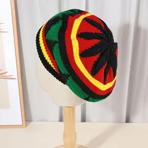 Unisex Rasta Reggae Style Beret Cap, Multicolor Knit Beanie Hat For Autumn And Winter
