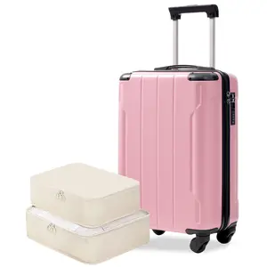 20 Inch Pink Carry On Luggage with 2 Packing Cubes - Lightweight Hardshell Suitcase, 360° Spinner Wheels, TSA Lock, Airline Approved Fashion Travel Luggage