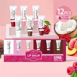 Miss FactorX Lip Balm Set 12pcs 6-Color Long Lasting Moisturizing Formula with Glassy Luster & 6 Flavors Including Coconut Rose Peach Raspberry Cherry Cocoa Butter Perfect Holiday Gift Set