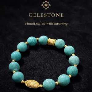 Celestone Turquoise Bracelet - Handcrafted with Meaning, Featuring Turquoise Beads and Gold Accents