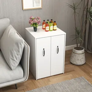 3 Tier Wooden Floor Standing Bookcase with Slide Out Drawer and Dustproof Door Pull Out Mobile File Cabinet on Wheels for Office Bedroom Living Room