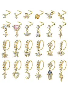 Women's Elegant Rhinestone Decor Nose Rings, Trendy Exquisite Nose Piercing Jewelry, Chic Body Jewelry for Party Decor, Gems for Piercings