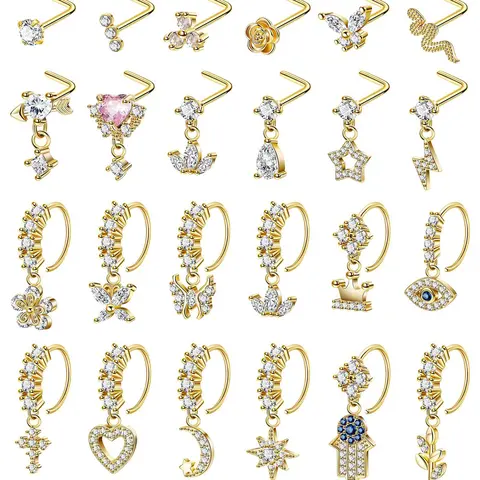 Women's Elegant Rhinestone Nose Rings, Nose Piercing Jewelry, Artificial Gems for Piercings, Nose Studs & Hoops, Chic Body Jewellery