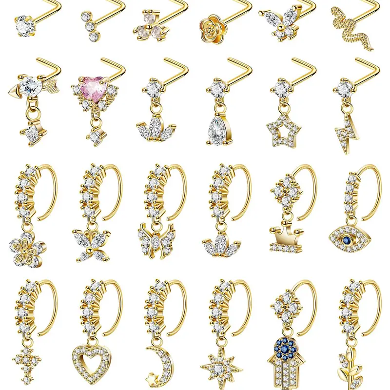 Women's Elegant Rhinestone Nose Rings, Nose Piercing Jewelry, Artificial Gems for Piercings, Nose Studs & Hoops, Chic Body Jewellery