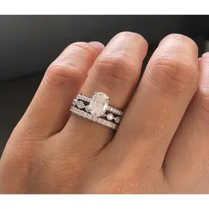 1 Carat Oval Cut, 3-Piece Luxury Wedding Ring Set
