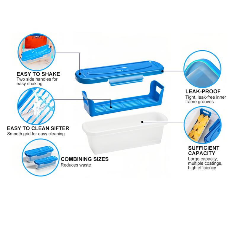 Multi-functional Batter Bowl with Lid,2-Pack Fish Batter Shaker,Better Breader Shaker Bowl with Breading Shaker Tray, Batter Bowl with Lids Shaker for Frying Chicken Wings Fish Onion Rings Veggies,Storage Box, Storage Compartment, Storage Container(Blue)