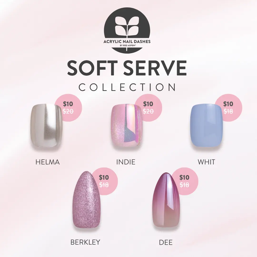 Red Aspen Soft Serve Acrylics Press On Nails Collection Salon-Quality Damage-Free 2-Week Wear Nail Dashes