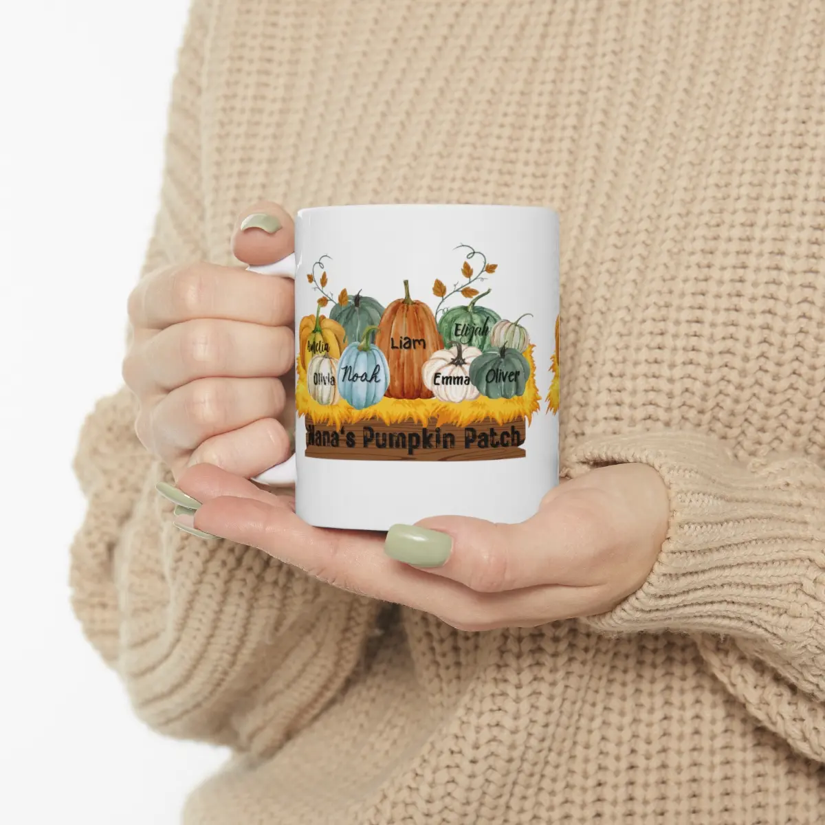 "Nana's Pumpkin Patch," Personalized Mug, Grandchildren's Names, Custom Mug, 11 oz. Ceramic Mug, Family Gift, Unique Gift, Coffee Mug, Tea Mug, Fall Decor, Thanksgiving Gift, Grandma Gift, Grandparent Gift, Holiday Gift, Gift for Nana