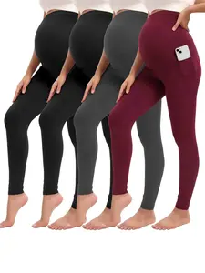 Cymebosilux 4-Pack Maternity Leggings High Waisted with Pockets for Yoga & Workout Activewear for Women Cymebosilux 4-Pack Maternity Leggings High Waisted with Pockets for Yoga & Workout Activewear for Women