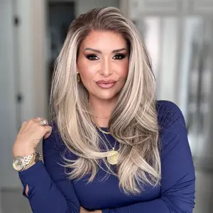 AISOM Freya Ash Blonde mix Brown Layered Straight 13x4 Free Part Synthetic Lace Front Wig 20 Inches Low Density Heat Friendly High Quality Daily Use Wig