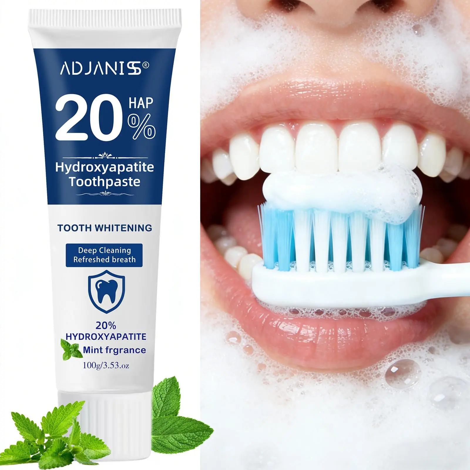 20% Hap Hydroxyapatite Toothpaste, Brighten Teeth, Deep Cleaning, Long-Lasting Freshness, Mint Scent, Stain Removal, Gentle Dental Care