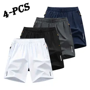 4-Pack, Men's Solid Color Zipper Pocket Shorts - Summer Casual Comfortable Breathable Five-point pants, Men's Everyday Bottoms, Tropical Beige, 5-Pack Spring Statements Clothes Clothes Menswear Plain beach short men ,athletic casual short
