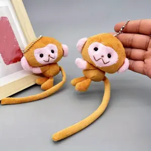 Interactive Plush Monkey Toy with Long Tail & Pink/White Tails - Chew-Resistant Soft Stuffed Animal for Kittens & Small Pets, Durable Chewable Companion, No /, Orange & Pink Monkey Plush for Playtime Bonding