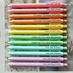 Motivational Inspirational Encouraging Pen Set, 12pcs/set Retractable Happy Positive Pens, Colorful & Cute Pens for Journaling, Writing Supplies, Aesthetic Pens