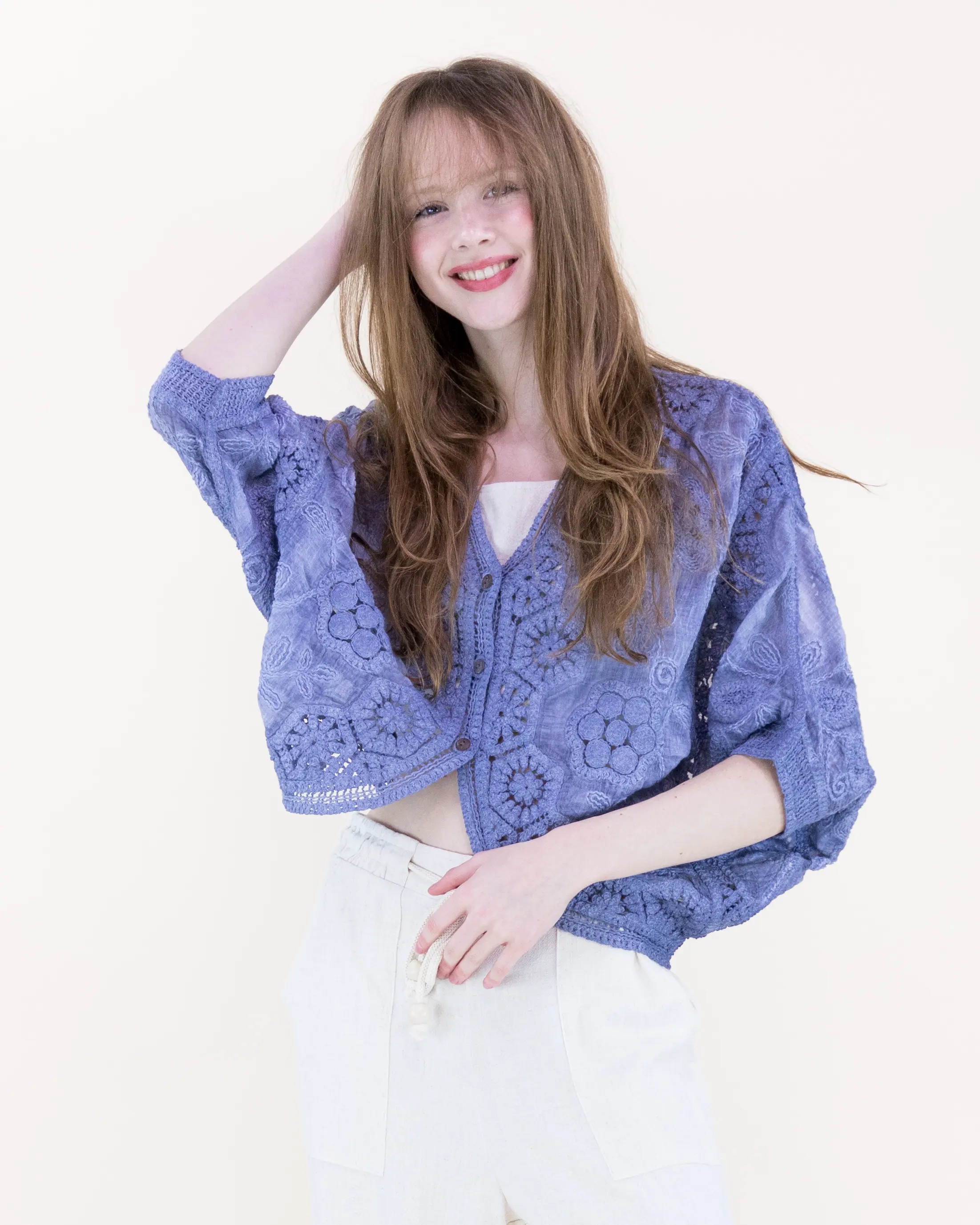 Coral Stone Crochet Tie Dye Batwing Cardigan – Women’s Lightweight Boho Open Knit Layer (One Size)