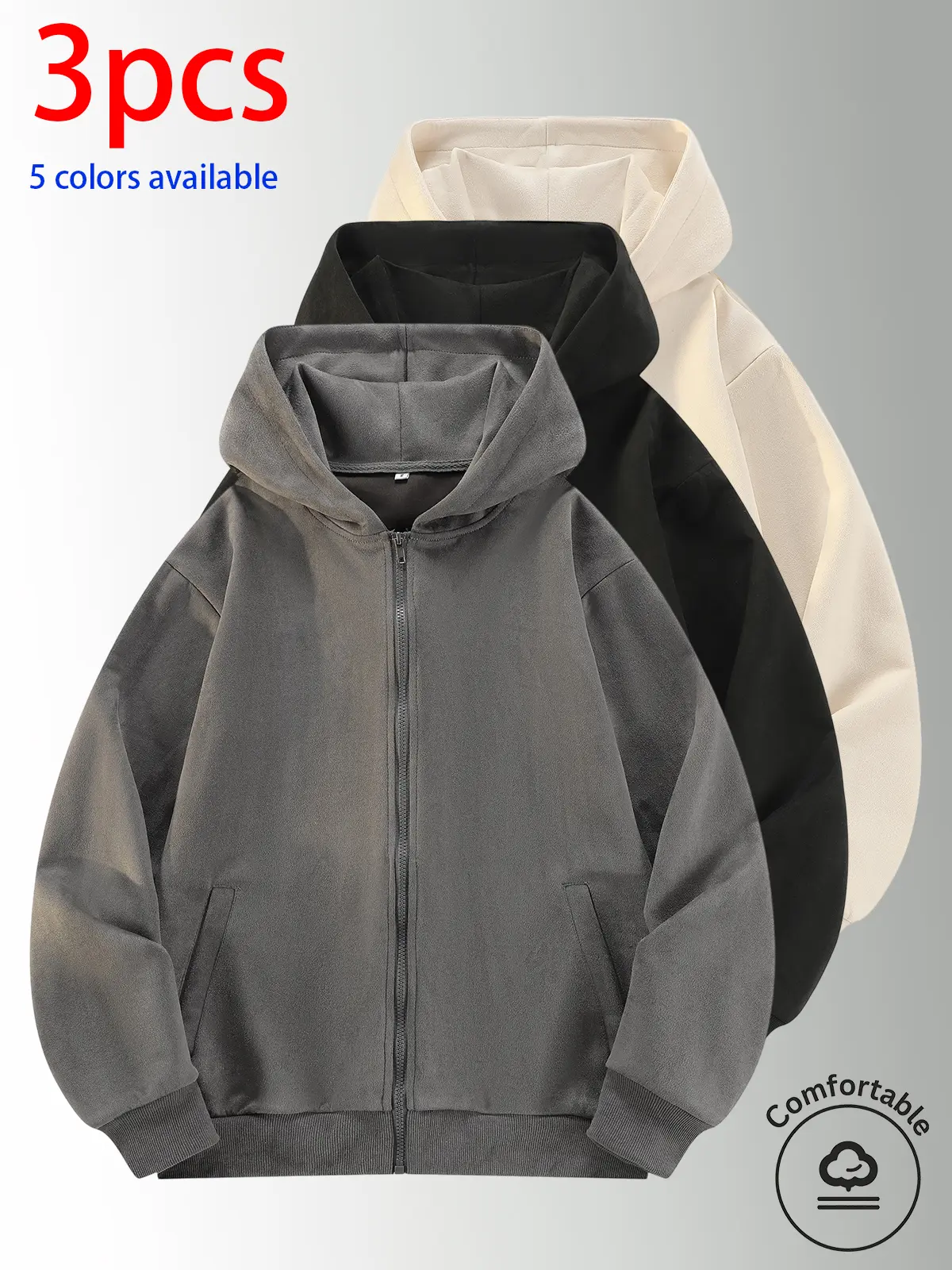 Men’s hooded sweatshirt, men’s suede cardigan jacket.Design with a large hood for wind protection and warmth, ribbed cuffs, hem that resists deformation, loose drop-shoulder long sleeves that conceal bulges and create a slimmer look, fabric composition: 9