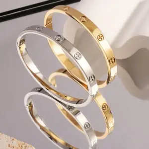 Simple Neutral 18K Gold Plated Stainless Steel Cross Bangle Set for Daily Wear and Holiday Gifts girlfriend bracelet party woman gift fashion all-match cute bracelets couple  bracelets bangles