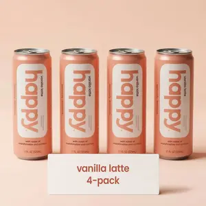 Happy Vanilla Latte Coffee 4 pack 11 oz cans - Made with Real Milk, Real Sugar, and 100% Arabaica Coffee - No Artificial Flavors, No Artificial Sugars - Contains 7 Grams of Protein from Real Milk