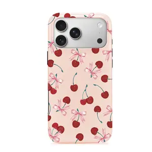 Casing Bee Coquette Aesthetic Magsafe Dual Layer iPhone 17 Pro Max Case Protection Magsafe Cellphone with Cherry & Bow Design for Smartphones Wireless Compatible Shockproof Protective Cover