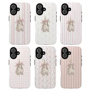 Cute Bunny Floral Pattern Tough Phone Case, Soft Pastel Aesthetic Protective Cover for ip and ss, stripe and checkered case, gift for her