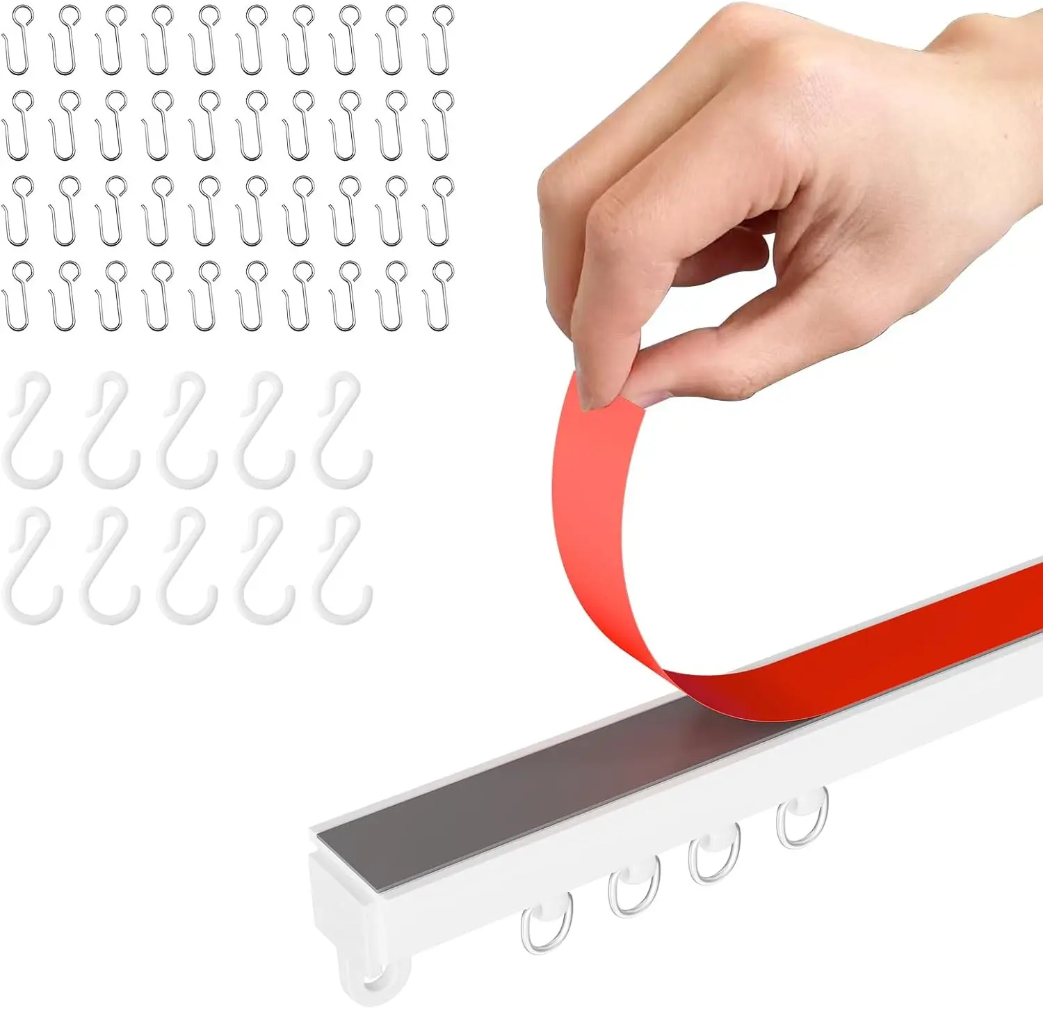Adhesive Ceiling Curtain Track, Paste Type No Need to Drill, Suitable for Smooth Ceiling or Wall, Closets, Door and Window Frames, Meet Multi-Scenario and Multi-Functional Needs-4.56M/15FT