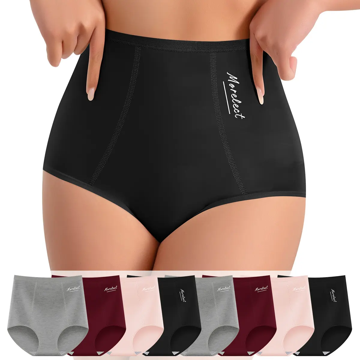 Morelect Women's 4/6/8-Pack High Waist Solid Cotton Briefs, Full Coverage Underwear, Soft and Breathable for Everyday Wear