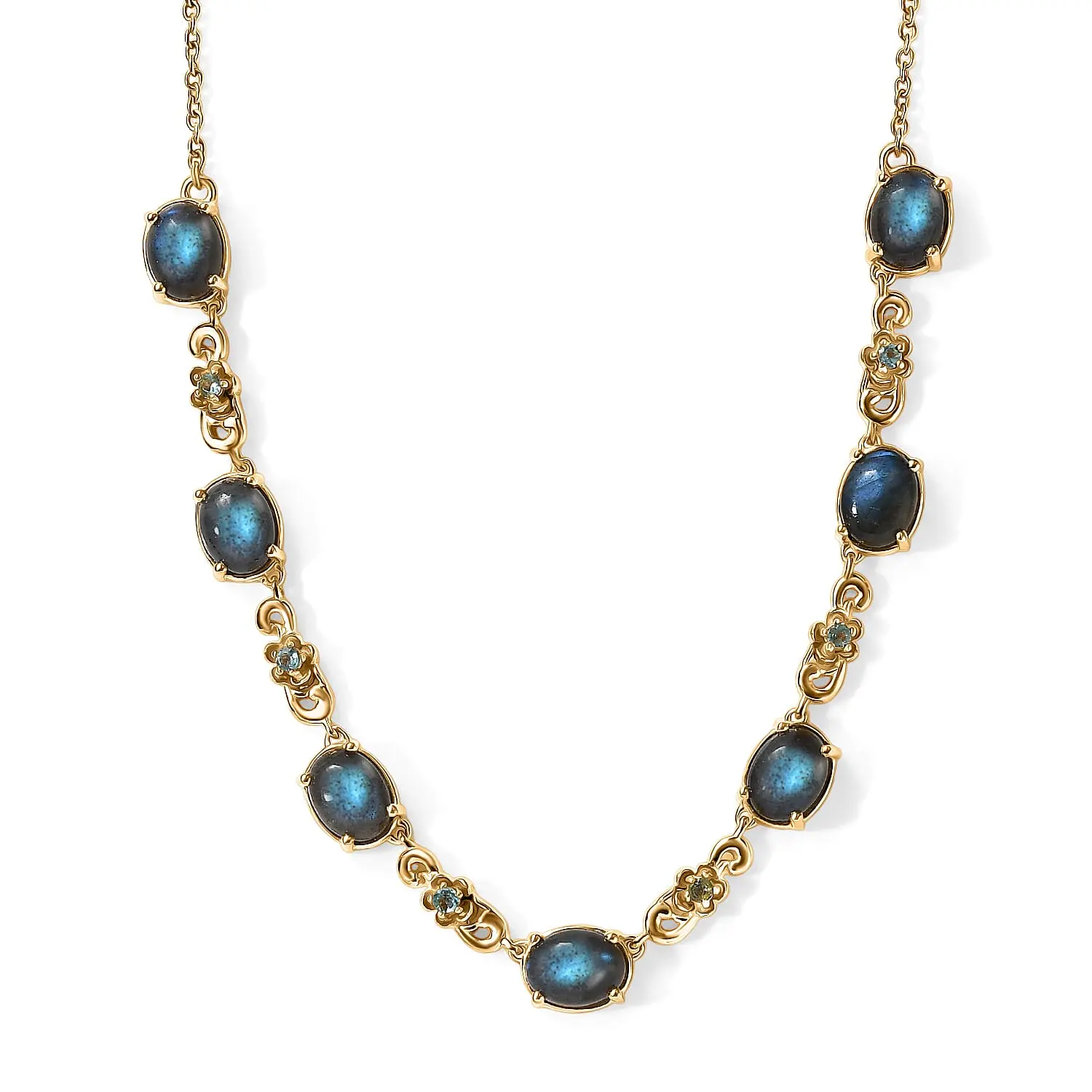 EverTrue Malagasy Labradorite, Apatite Station Necklace (18 Inches) in 18K YG Plated 6.00 ctw