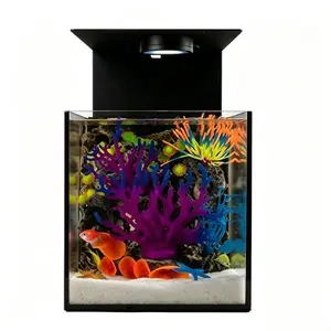 Clear Acrylic Fish Tank, Desktop Ecological Aquarium with LED Light & Filter, Unbreakable Small Fish Tank for Home Office Decoration, Easy Assembly Betta Fish Turtle Tank
