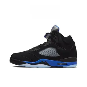 2026 new black Suede High-Top Retro Basketball Shoes with Blue Accents and Translucent Icy Blue Outsole