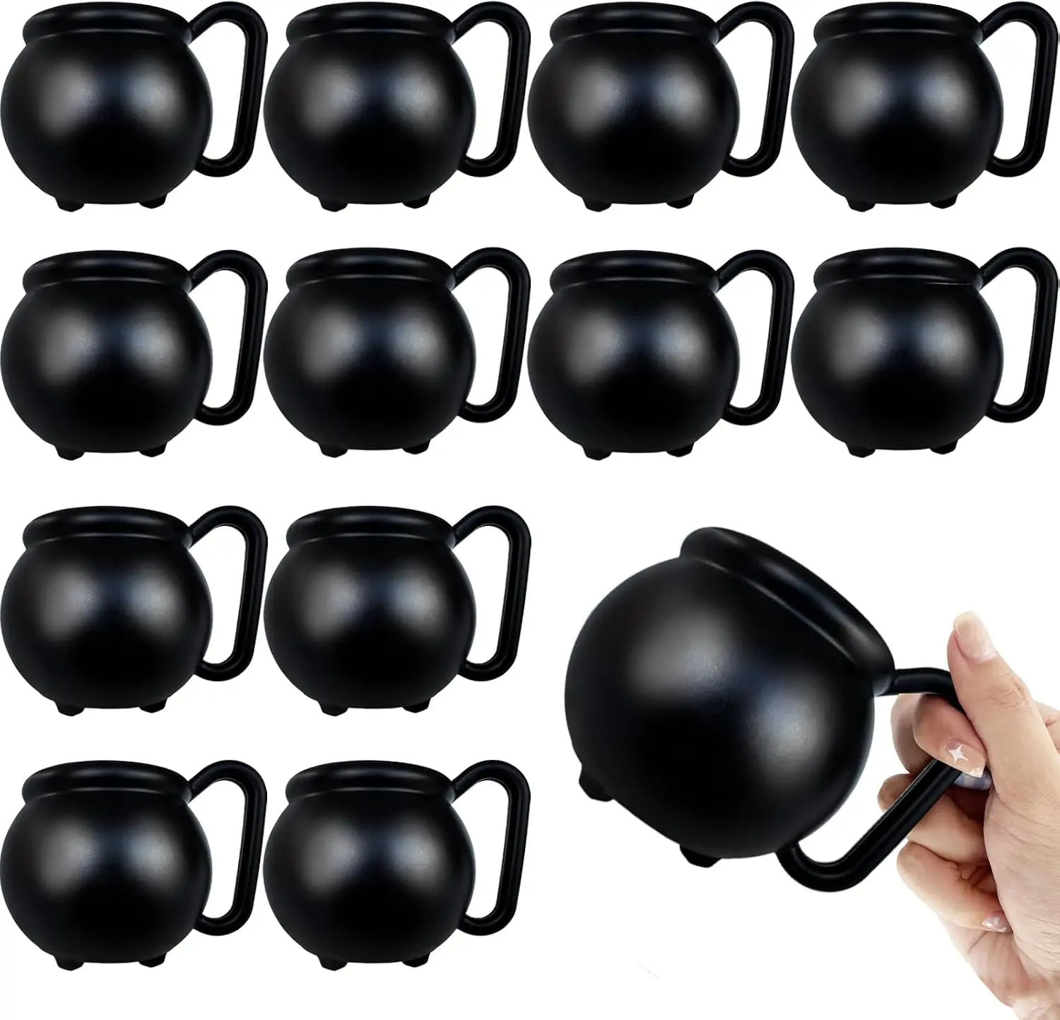 Baaxxango 12 Pcs 15 Oz Cauldron Mugs,Plastic Black Cauldron Pot Cups | Witches Brew Mug for Drinks,Halloween Party Favors,St Patricks Day Party Gift Supplies