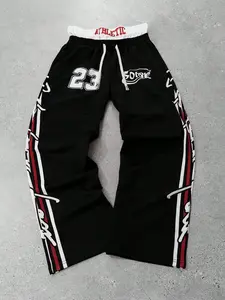 Unisex Summer Basketball Long Pants, Side Stripe Graffiti Print Wide Leg Sweatpants, Ideal for Fitness, Basketball, Streetwear, Daily Wear