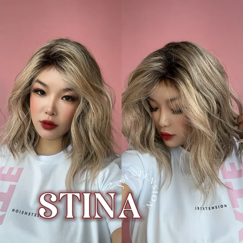 JBEXTENSION 14 Inches Wave Ash Caramel Blonde Women Fashion Full Machine Wig STINA【PLUS PERMATEASE】