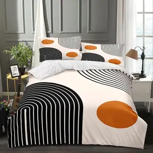 3 Piece Medieval Modern Quilt Set, Abstract Geometric Rainbow Sun Circle Bohemian Bedding, Boho Bed Set, Includes 1 Quilt Cover and 2 Pillowcases