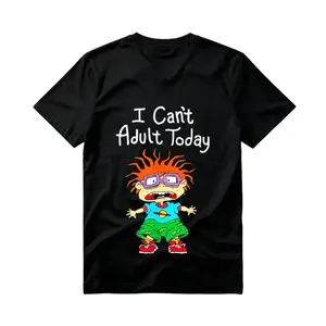 "I Can't Adult Today" Rugrats Cartoon American Retro Black Short-Sleeved Unisex T-Shirt, Nostalgic 90s Character Graphic, Casual Streetwear for Cartoon & Meme Enthusiasts, Unique Quirky Pop Culture Fashion Statement Piece Game funny crewneck menswear