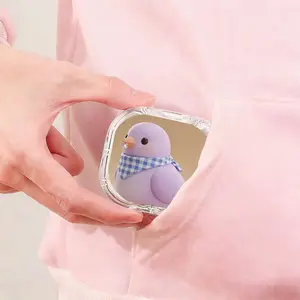 Blue White Plaid Scarf Purple Bird With Diamond Printed Retainer Box, Healing Style Denture Storage Box, Adult Children Universal Orthodontic Retainer Box, Lightweight Portable Invisible Braces Box