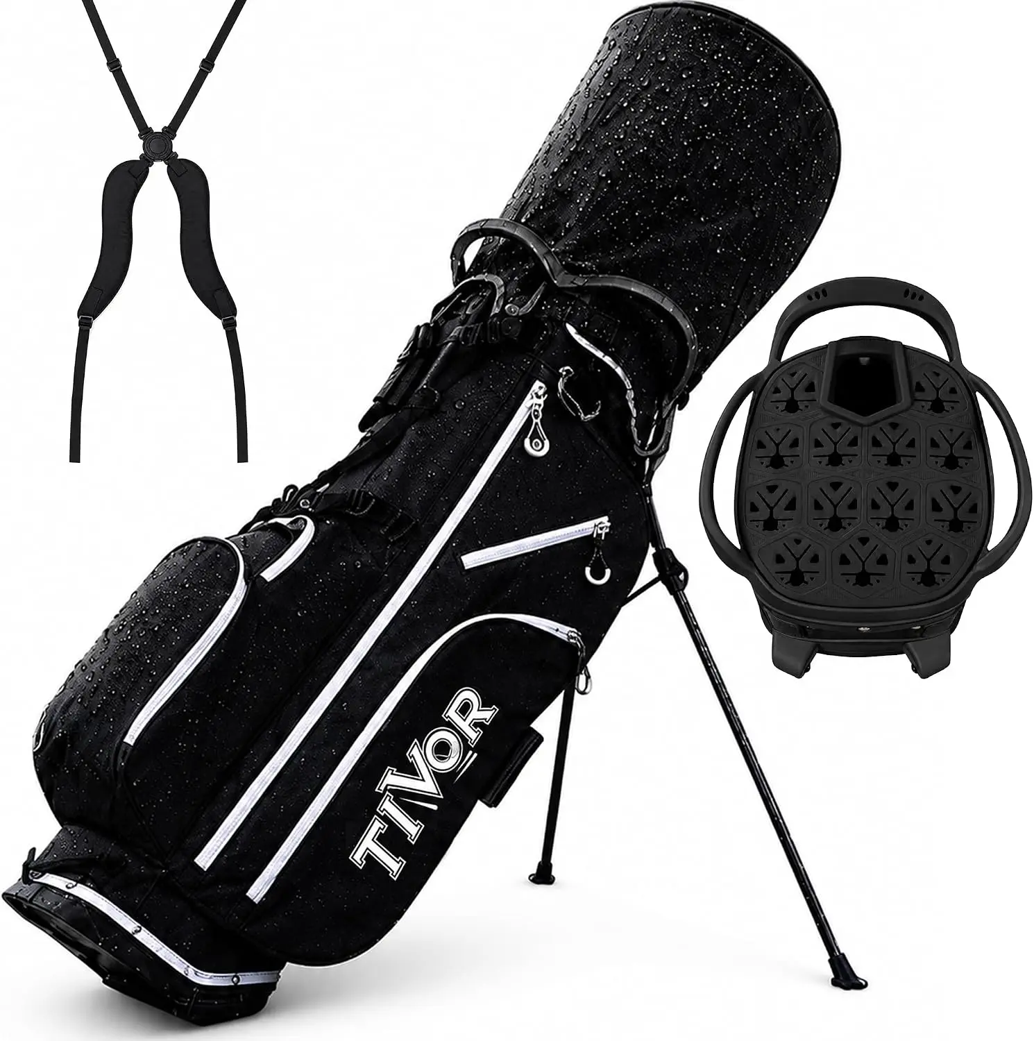 14 Way Golf Stand Bag for Men & Women, Lightweight Silent Hybrid Golf Bag with Club Lock Top, Oversized Putter Well, 8 Pockets, USB Port & Rain Cover, Black Blue
