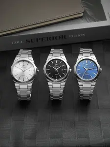 RICECGO Men's Quartz Watch Business-style metal steel bracelet with date window display A sleek and sophisticated men's timepiece Business Fashion Watches