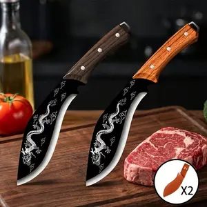 Dragon Etched Meat Cleaver Serbian Chef Knife Stainless Steel Kitchen Butcher Knife with Sheath for Cutting Meat, Slicing, Deboning (Ultra Sharp)