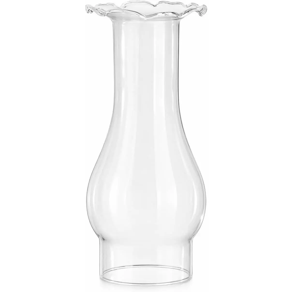 Oil Lamp Chimney, 3 inch Base by 8 inch Height Clear Glass Crimped Top Chimney for Oil and Kerosene Lamps