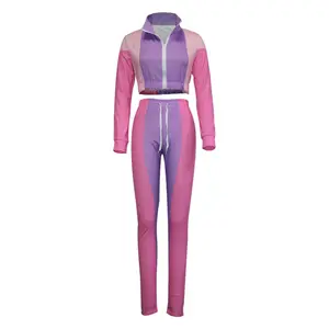 Women's 2-Piece Color Block Casual Top & Sweatpants Set, Plus Size Activewear, Sporty Flare Lounge Clothes, Women's Clothes (Green)
