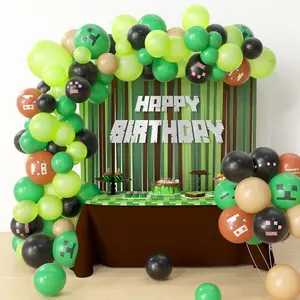 Miner crafting birthday party supplies - 115 pcs miner crafting balloon garland arch kit, green brown balloon arch decorations for video game theme miner crafting party decorations backdrop