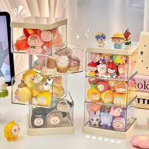 Creative multi-layer rotating cute figurine storage box for tabletop figurines, dust-proof blind box, transparent display stand, storage rack