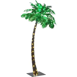 LIGHTSHARE 7FT Lighted Palm Tree, 152L Artificial Tree for Patio, Poolside, Tropical Summer Décor, Indoor Outdoor Use
